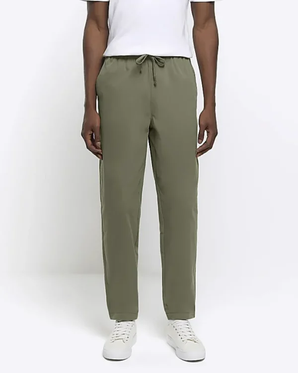 Khaki regular fit pull on trousers