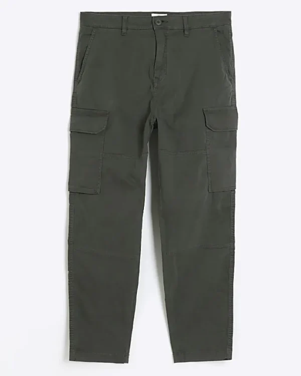 Khaki regular fit utility cargo trousers