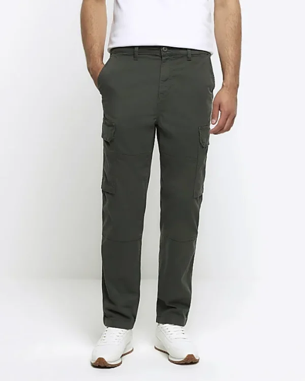 Khaki regular fit utility cargo trousers