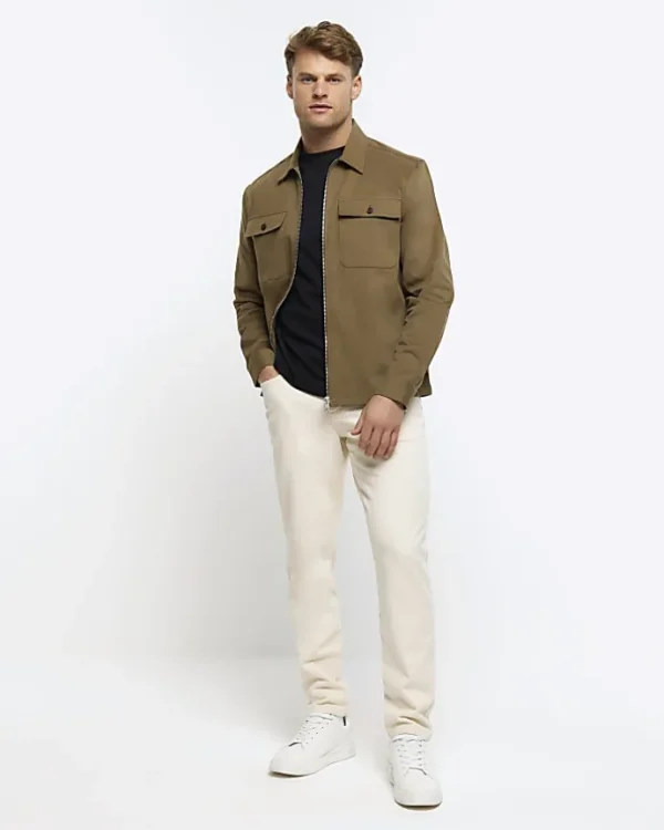 Khaki regular fit zip up overshirt