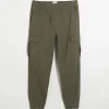 Khaki slim fit cuffed cargo trousers