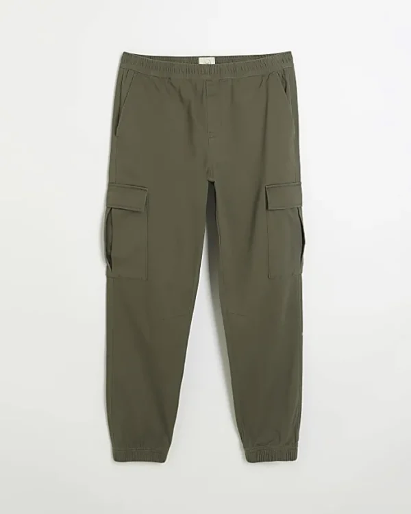 Khaki slim fit cuffed cargo trousers