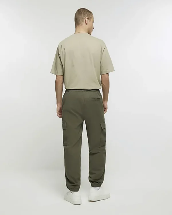 Khaki slim fit cuffed cargo trousers