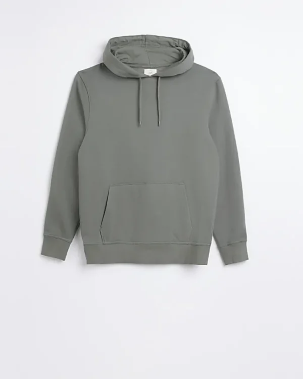 Khaki slim fit plain hoodie