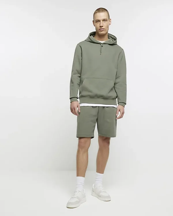 Khaki slim fit plain hoodie