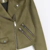 Khaki suedette crop biker jacket