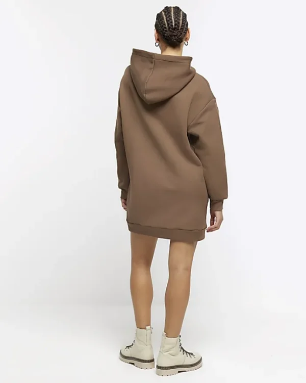 Khaki utility hooded sweatshirt mini dress