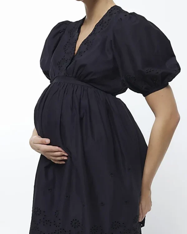 Maternity black broderie skater mini dress