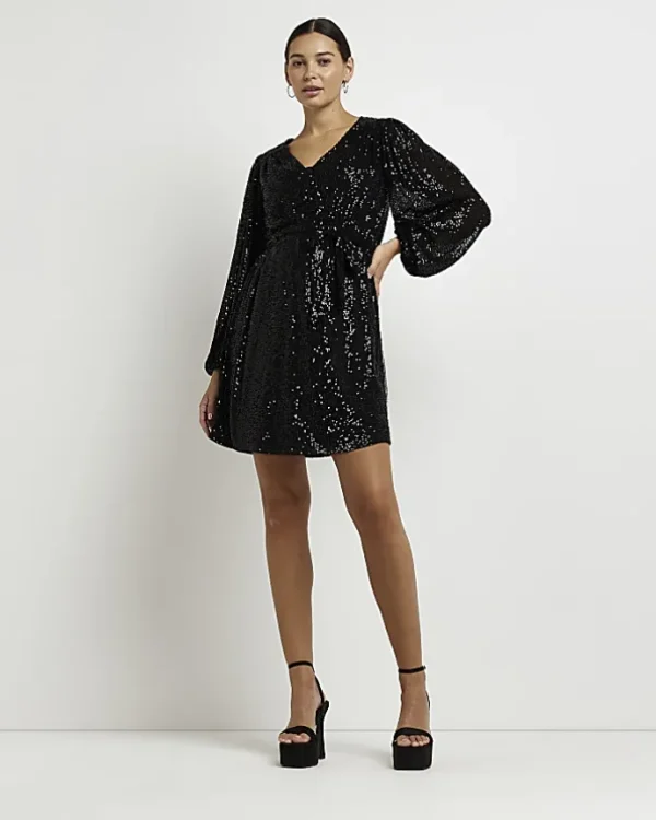 Maternity black sequin mini dress