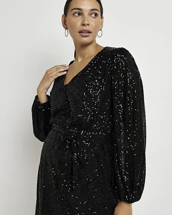 Maternity black sequin mini dress