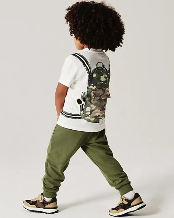 Mini Boys khaki backpack t-shirt set