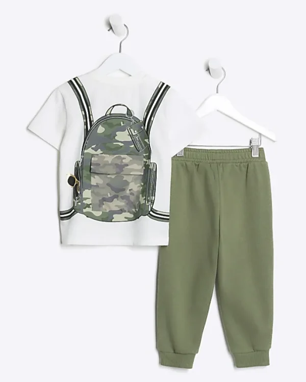 Mini Boys khaki backpack t-shirt set