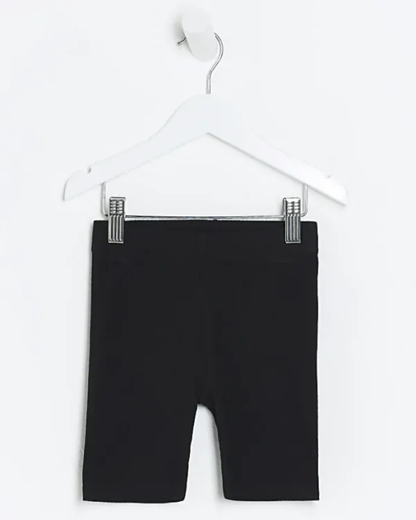 Mini girls black plain rib cycle shorts