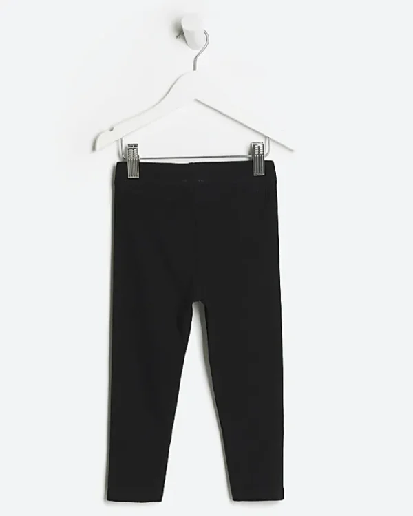 Mini girls black plain rib leggings