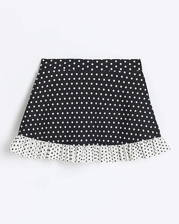 Mini girls black polka dot swim skirt