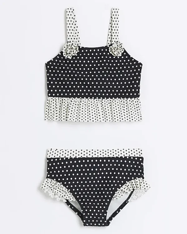 Mini girls black polka dot bikini set