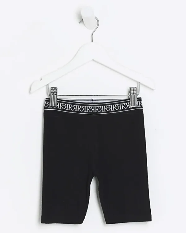 Mini girls black RI rib cycle shorts