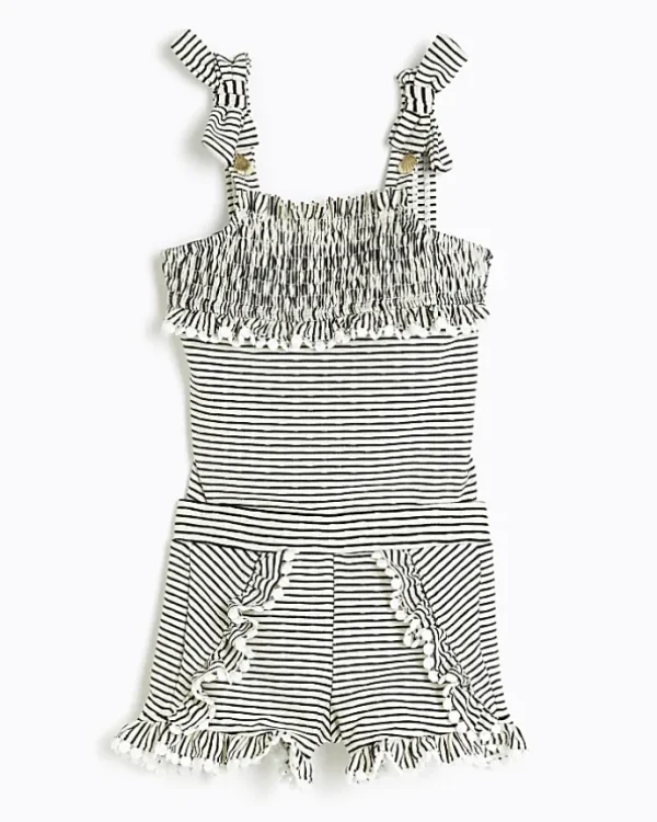 Mini girls black stripe frill swimsuit set