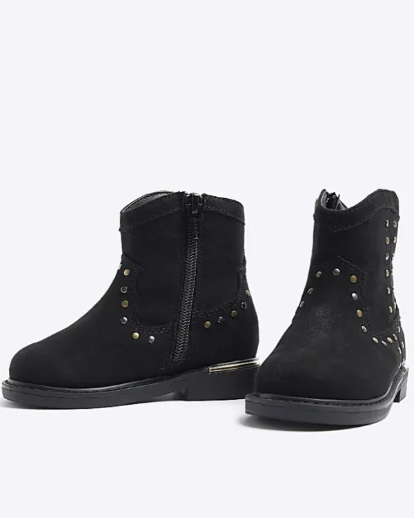 Mini girls black studded western boots