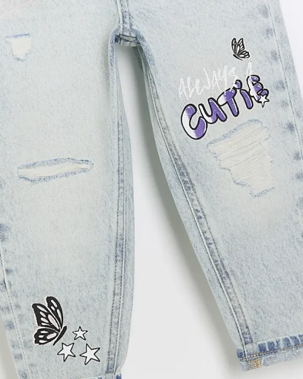 Mini girls blue graffiti mom jeans