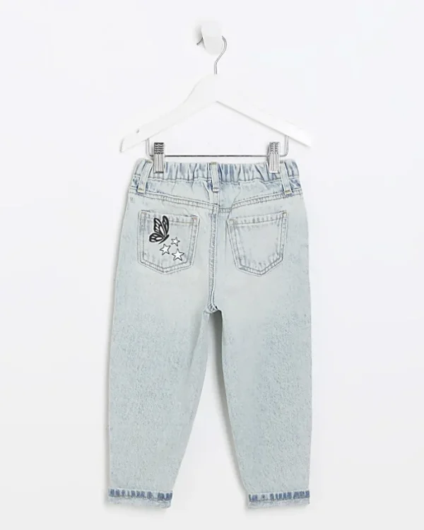 Mini girls blue graffiti mom jeans