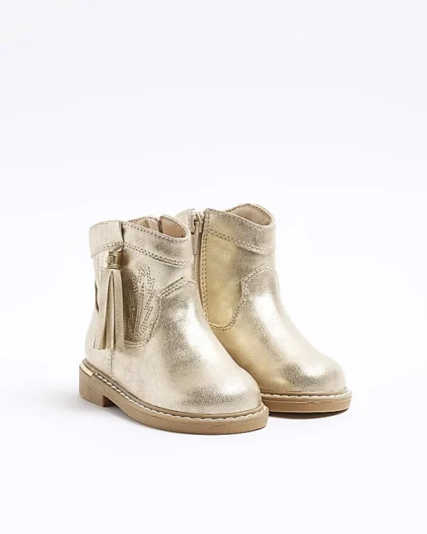 Mini girls gold tassel western boots