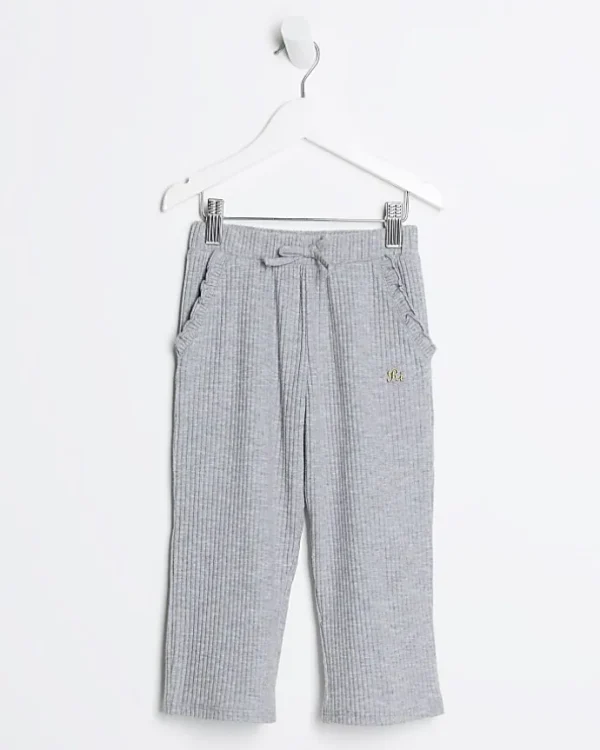 Mini girls grey rib wide leg joggers