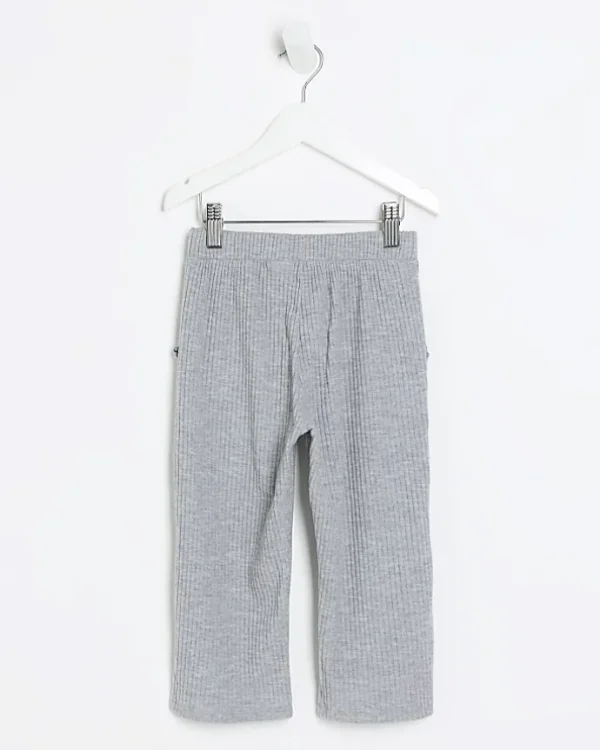 Mini girls grey rib wide leg joggers