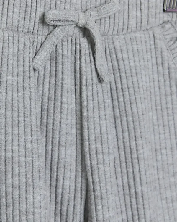 Mini girls grey rib wide leg joggers