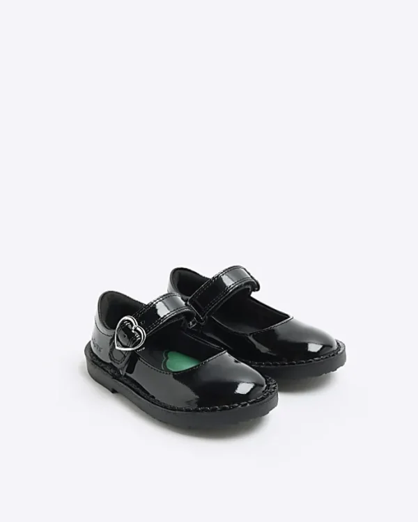 Mini girls Kickers black leather buckle shoes