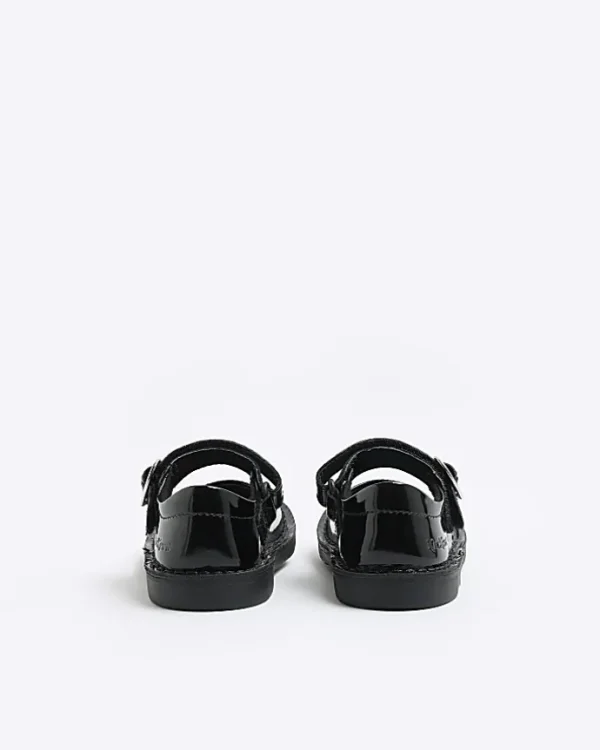 Mini girls Kickers black leather buckle shoes