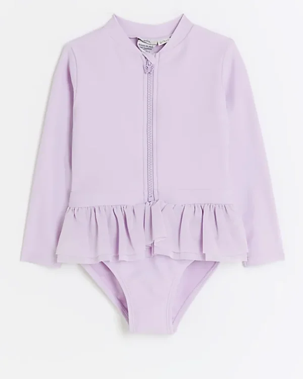 Mini Girls Lilac Butterfly Frill Swimsuit