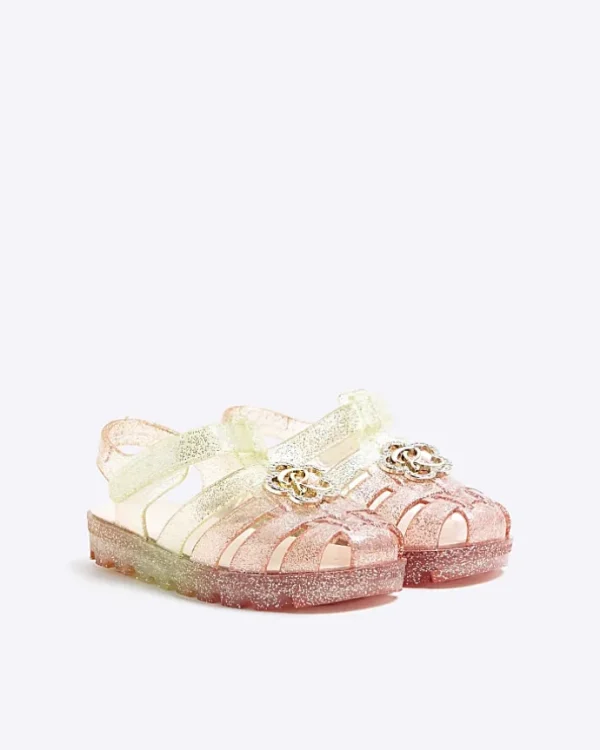 Mini Girls Pink Flower Jelly Sandals