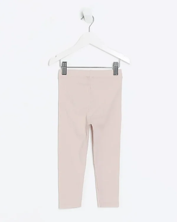 Mini girls pink plain rib leggings