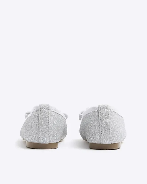 Mini girls silver glitter bow ballet pumps
