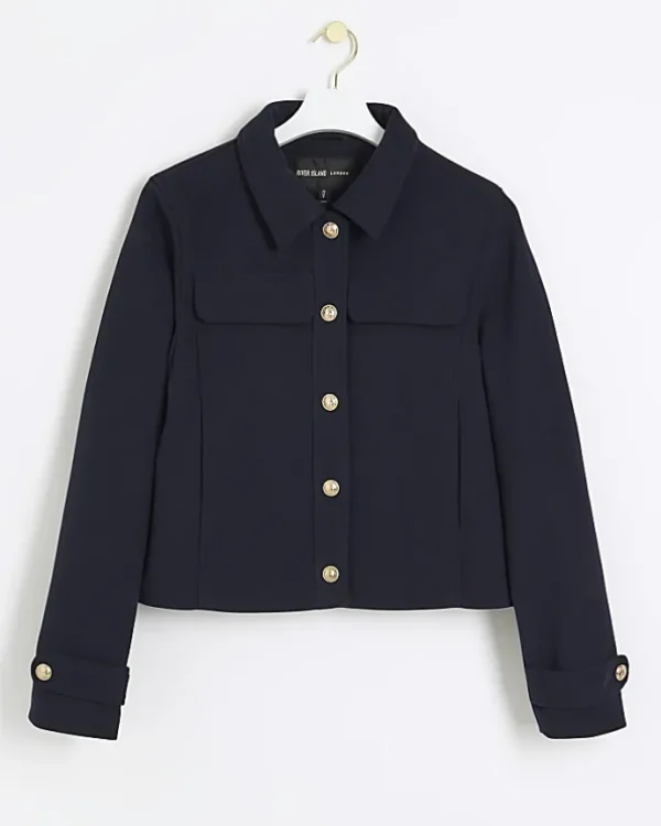 Navy button detail crop jacket