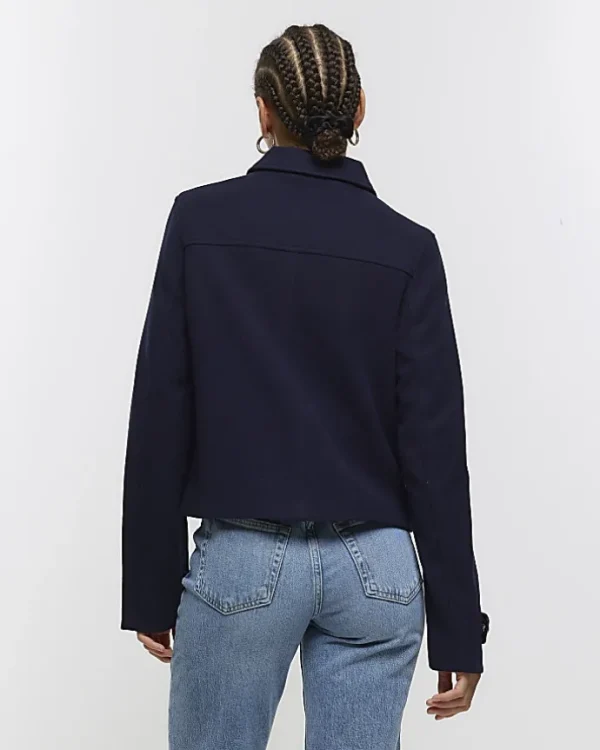 Navy button detail crop jacket