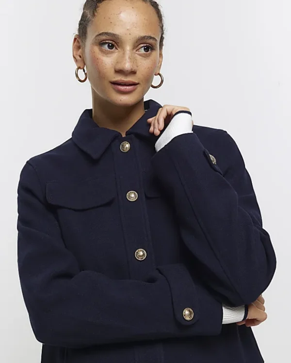 Navy button detail crop jacket