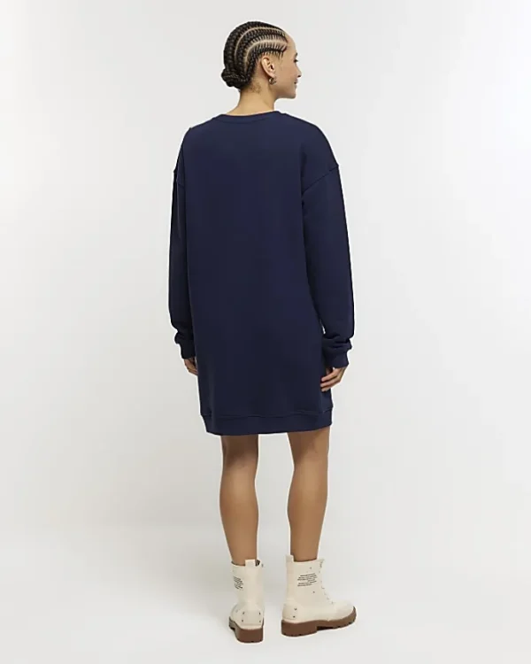 Navy button detail sweatshirt mini dress