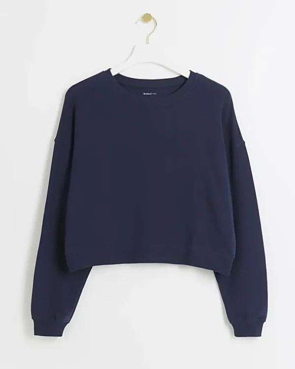 Navy crop plain sweatshirt