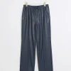 Navy faux leather wide leg trousers