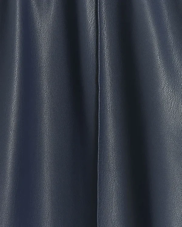 Navy faux leather wide leg trousers