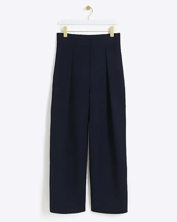 Navy high waisted wide leg trousers