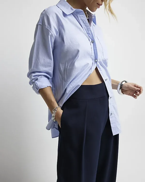 Navy high waisted wide leg trousers