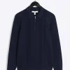 Navy muscle textured knit long sleeve polo