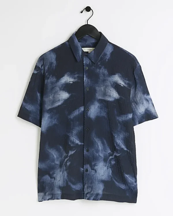 Navy regular fit abstract shirt