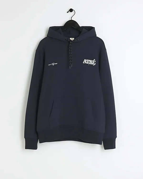 Navy regular fit embossed graphic hoodie