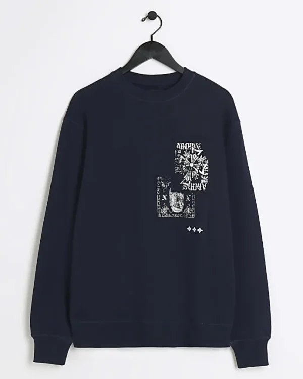 Navy regular fit gothic graphic sweatshirt