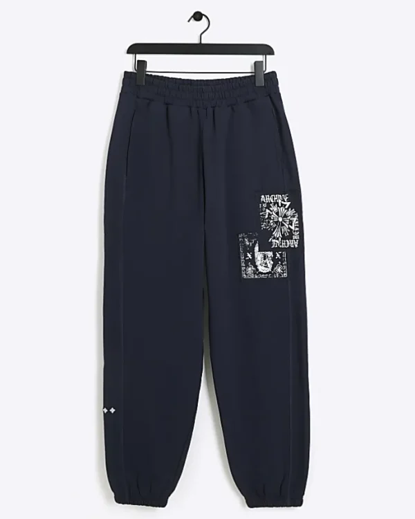 Navy regular fit gothic graphic sweatpants