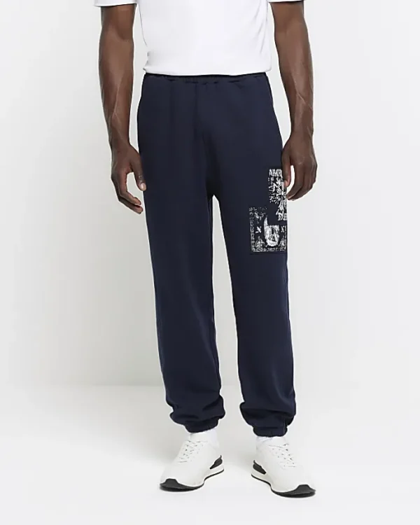 Navy regular fit gothic graphic sweatpants